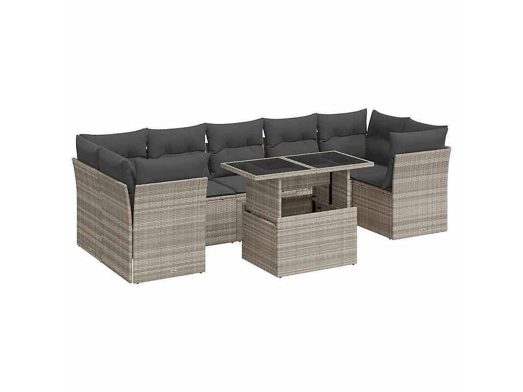 Set de sofás de jardín 8 pzas y cojines ratán sintético gris