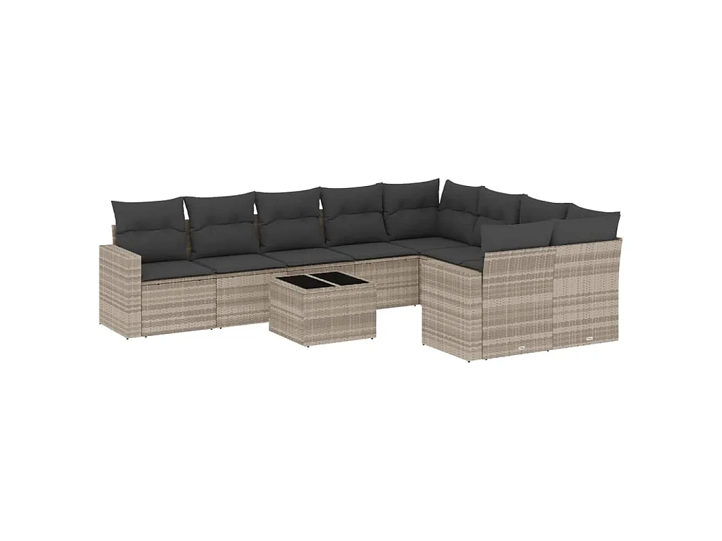Salon de jardin avec coussins 10 pcs gris clair résine tressée