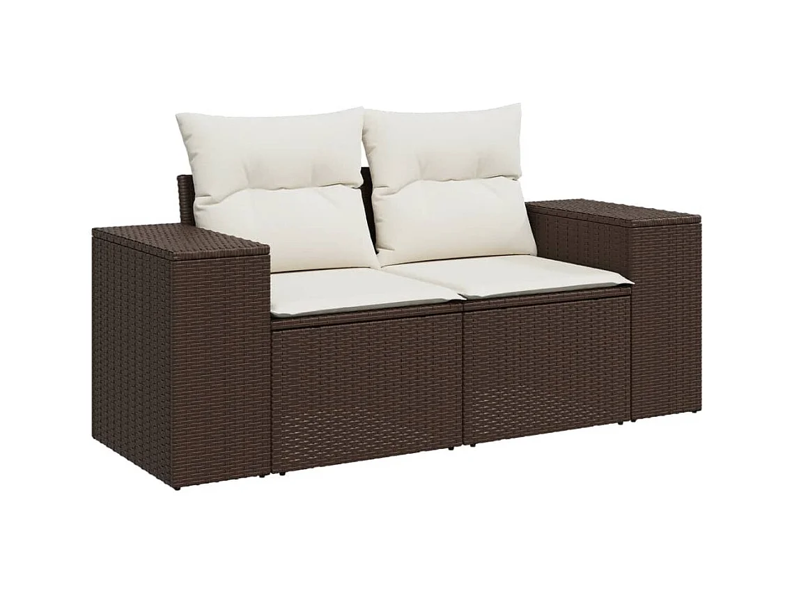 9-delige Loungeset met kussens poly rattan bruin