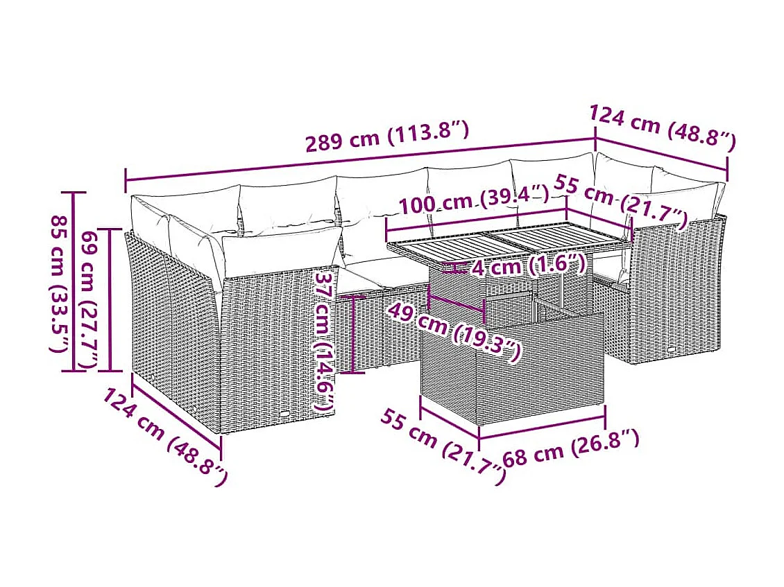 Salon de jardin avec coussins 8 pcs beige résine tressée