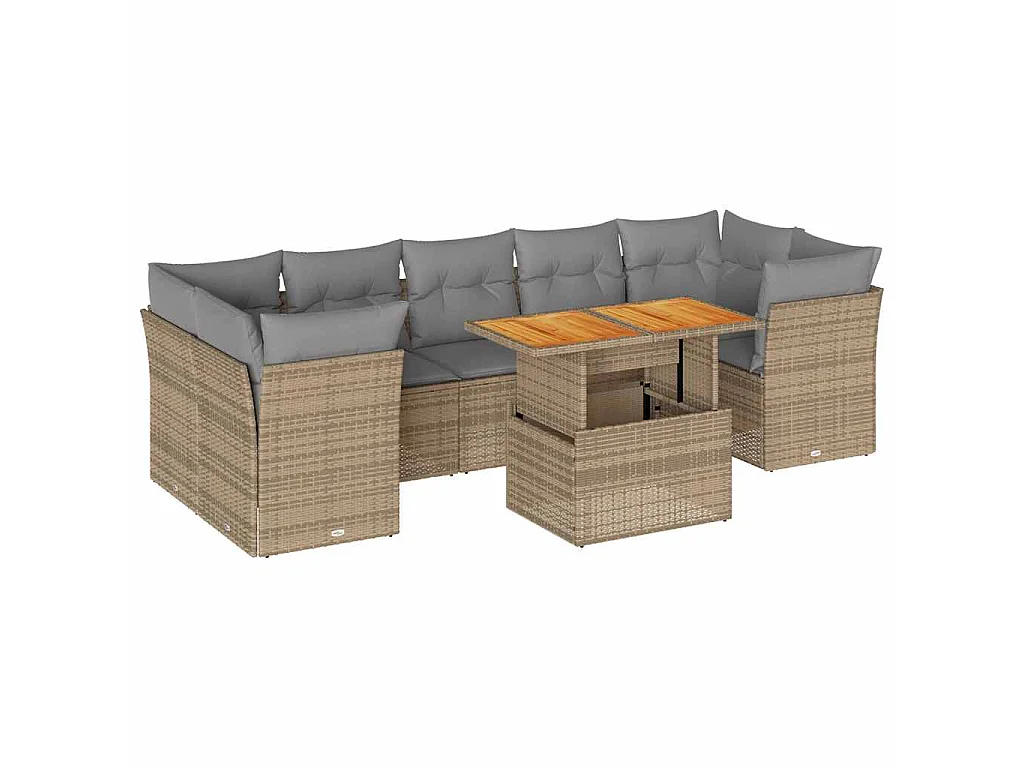 Set de sofás de jardín y cojines 8 piezas ratán sintético beige