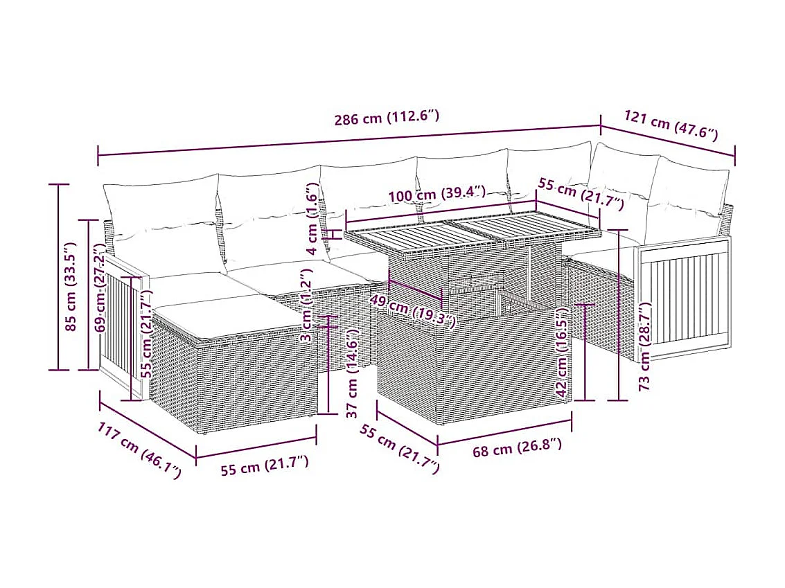 Set Divani da Giardino con Cuscini 8 pz Nero Polyrattan Acacia