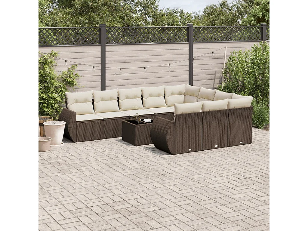 11-delige Loungeset met kussens poly rattan bruin