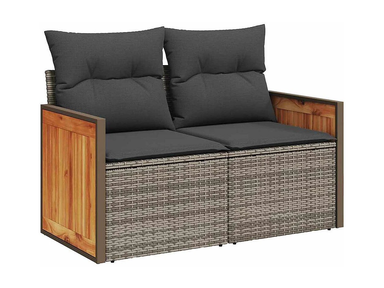 Salon de jardin avec coussins 9 pcs gris résine tressée acacia