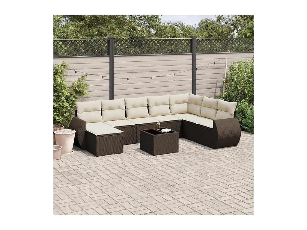 9-delige Loungeset met kussens poly rattan bruin