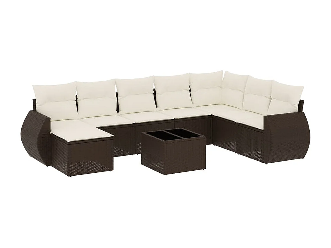 9-tlg. Garten-Sofagarnitur mit Kissen Braun Poly Rattan