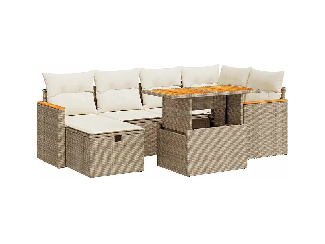 Salon de jardin avec coussins 8 pcs beige résine tressée