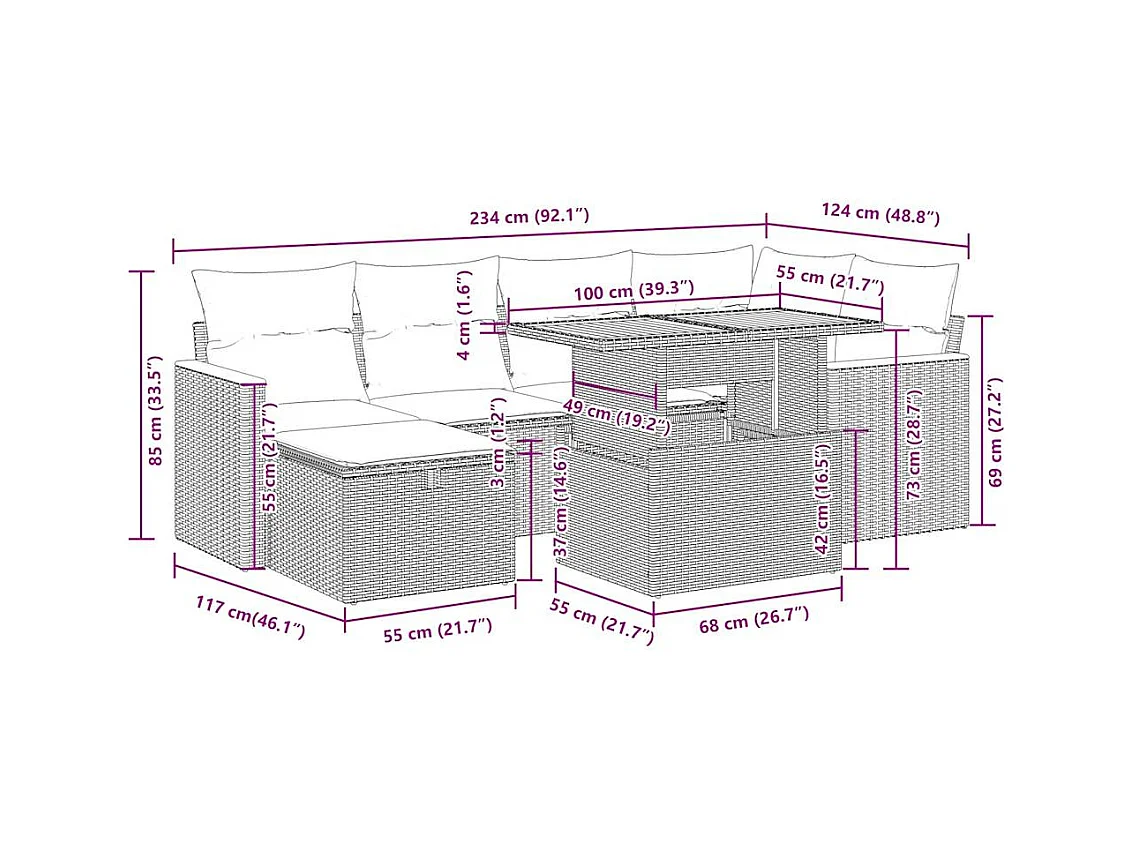 Salon de jardin avec coussins 8 pcs beige résine tressée