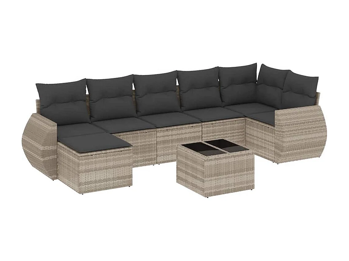 Salon de jardin 8 pcs avec coussins gris clair résine tressée
