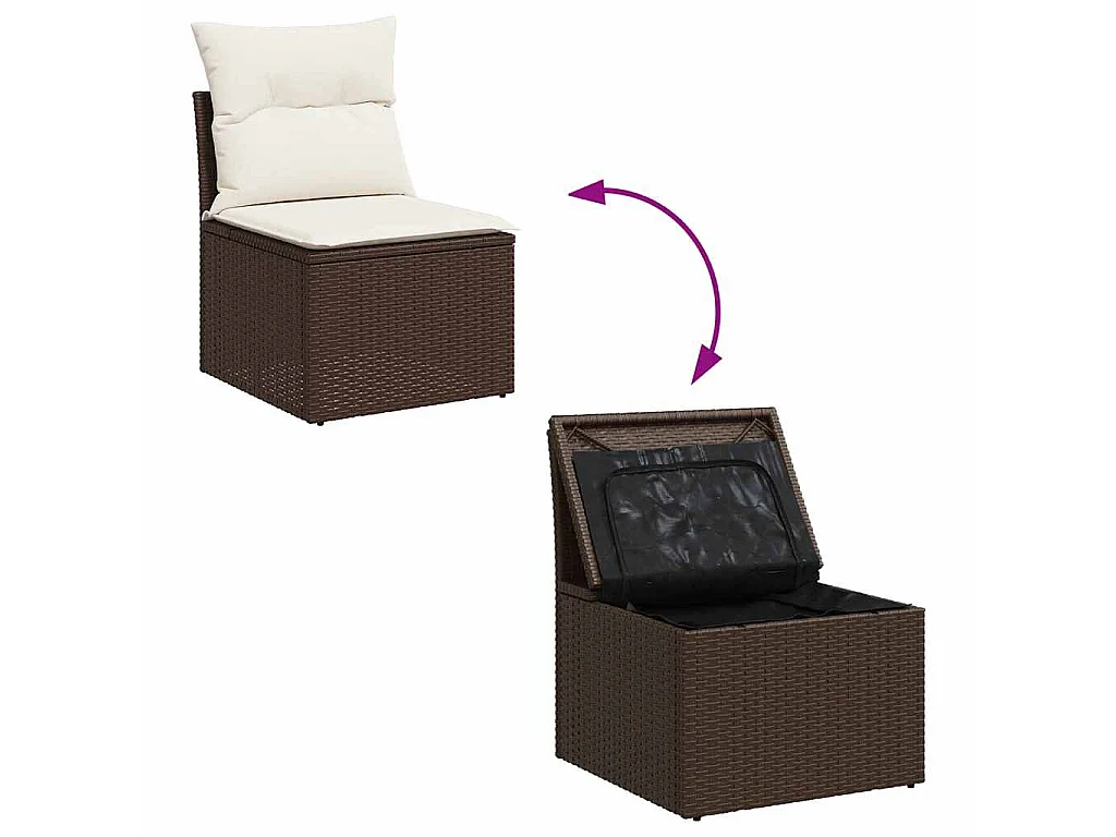 10-delige Loungeset met kussens poly rattan bruin