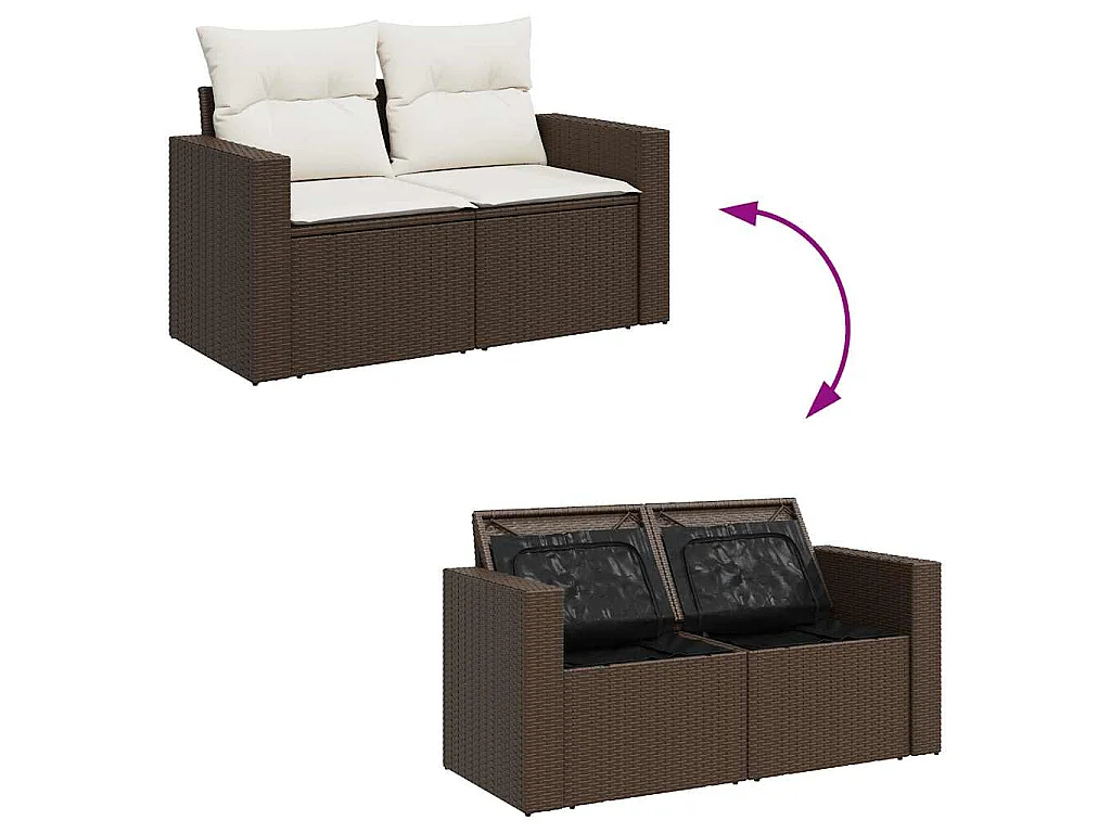 10-delige Loungeset met kussens poly rattan bruin