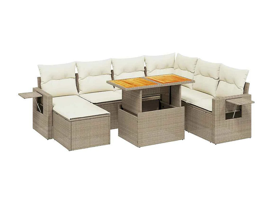 8-tlg. Garten-Sofagarnitur mit Kissen Beige Poly Rattan