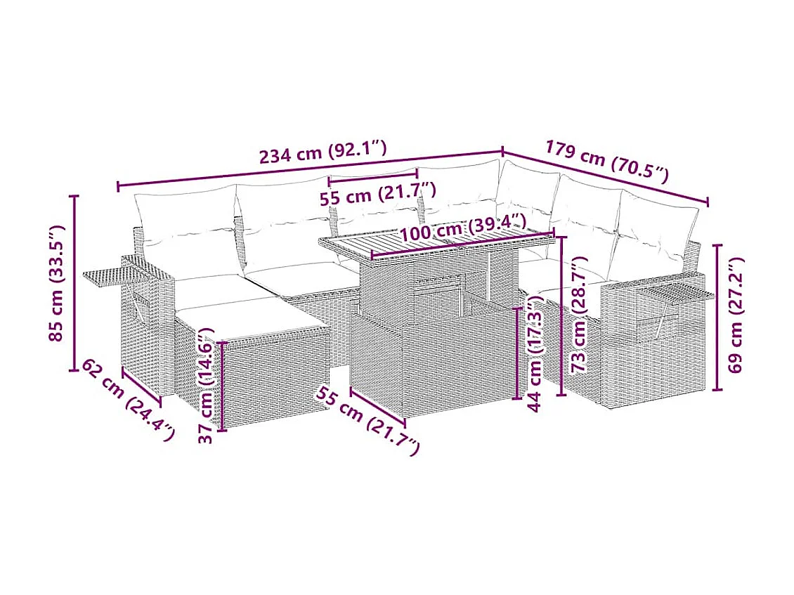 8-tlg. Garten-Sofagarnitur mit Kissen Beige Poly Rattan
