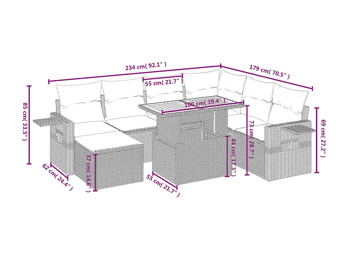 8-tlg. Garten-Sofagarnitur mit Kissen Beige Poly Rattan