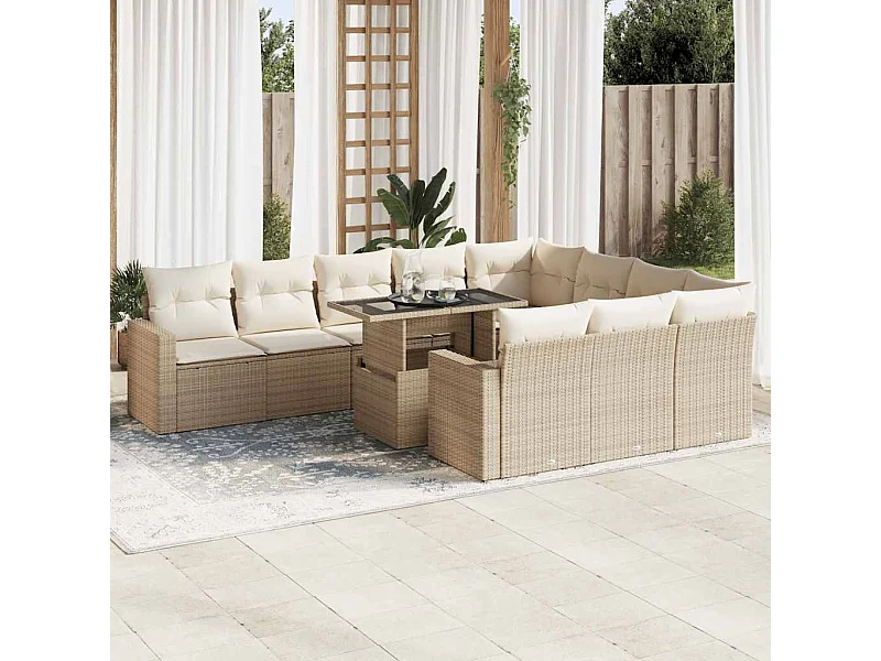 11 pcs conjunto sofás de jardim c/ almofadões vime PE bege