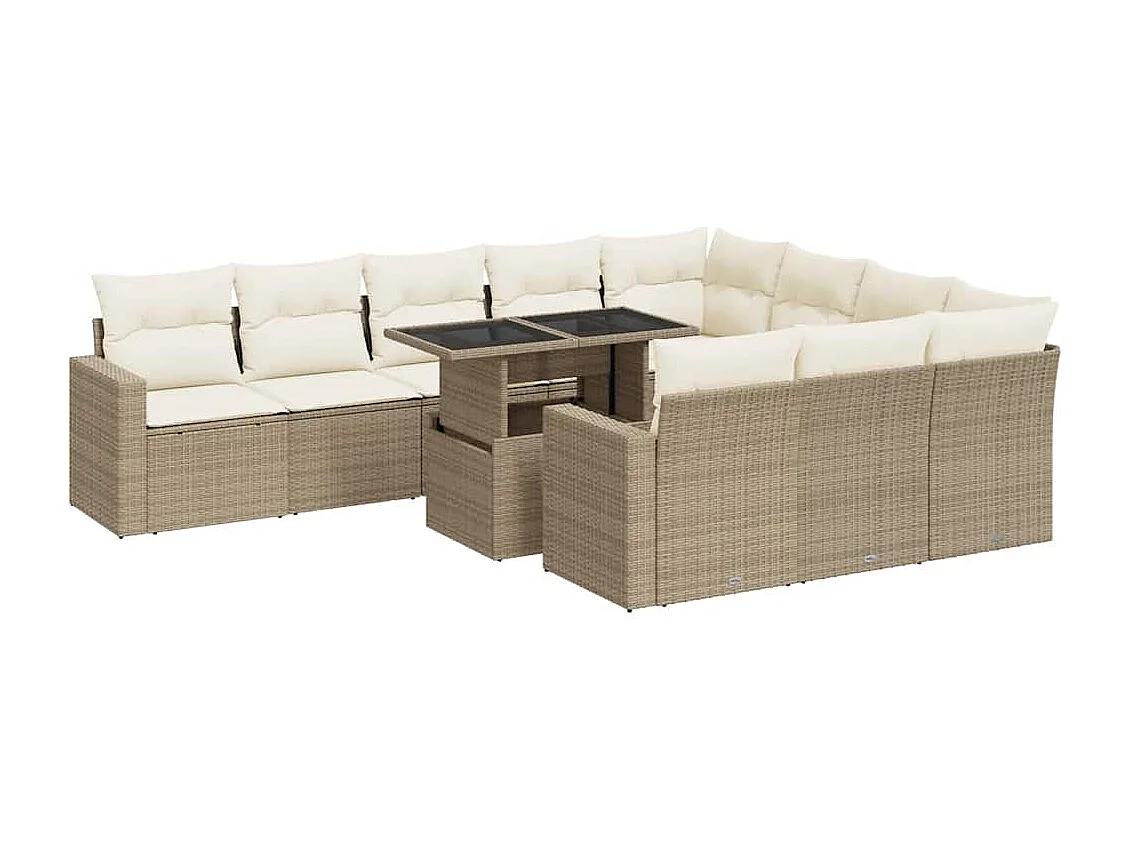 Salon de jardin 11 pcs avec coussins beige résine tressée
