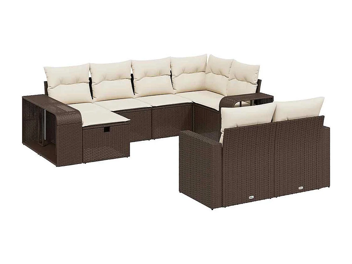 10-tlg. Garten-Sofagarnitur mit Kissen Braun Poly Rattan