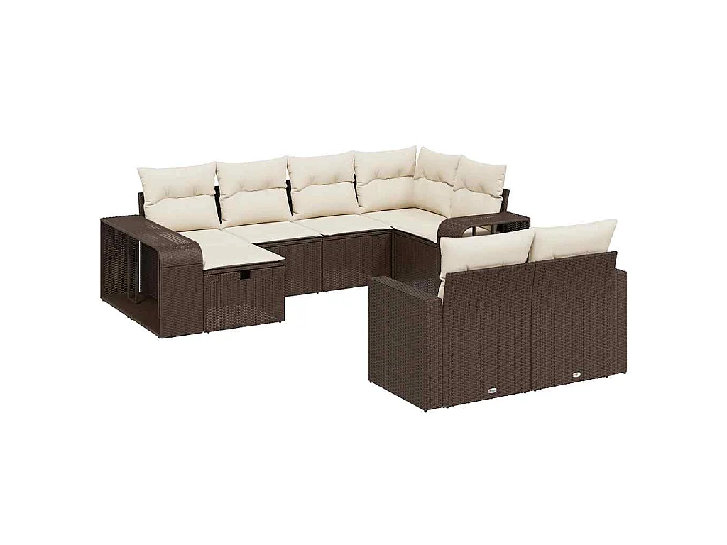 10-delige Loungeset met kussens poly rattan bruin