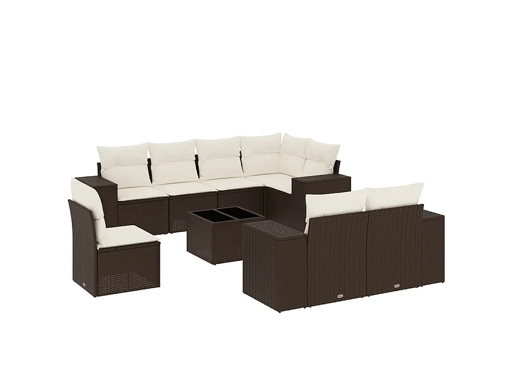 9-delige Loungeset met kussens poly rattan bruin