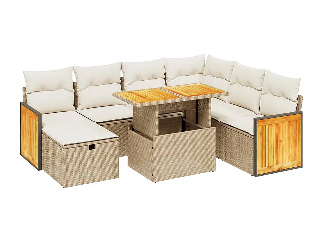 Salon de jardin avec coussins 8 pcs beige résine tressée