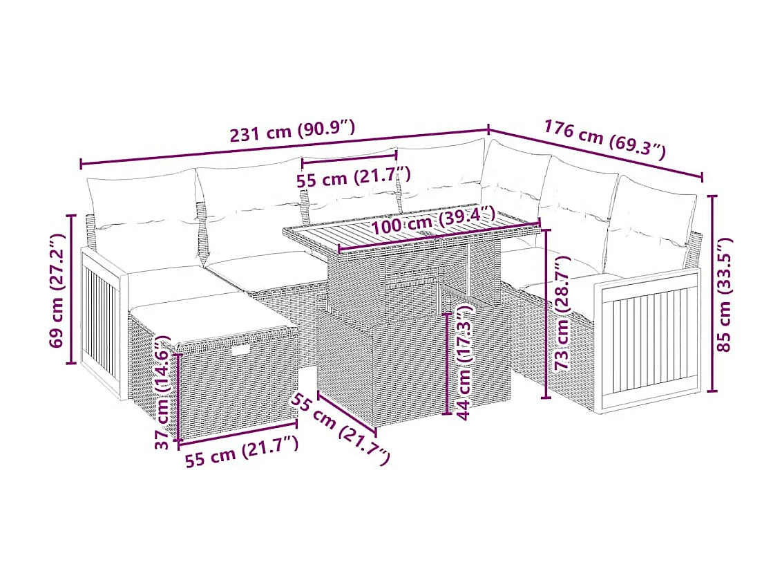 8-tlg. Garten-Sofagarnitur mit Kissen Beige Poly Rattan