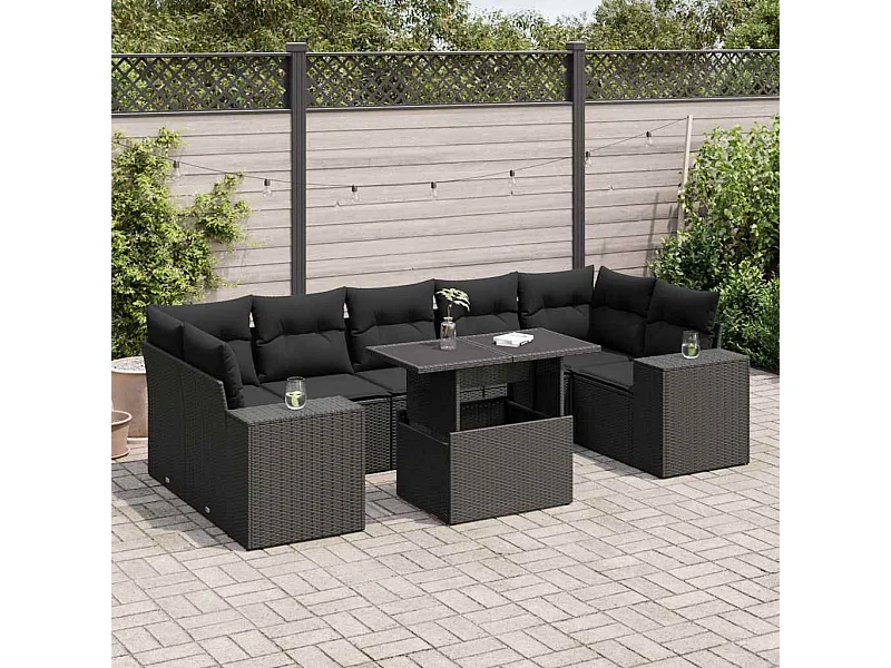 8-tlg. Garten-Sofagarnitur mit Kissen Schwarz Poly Rattan