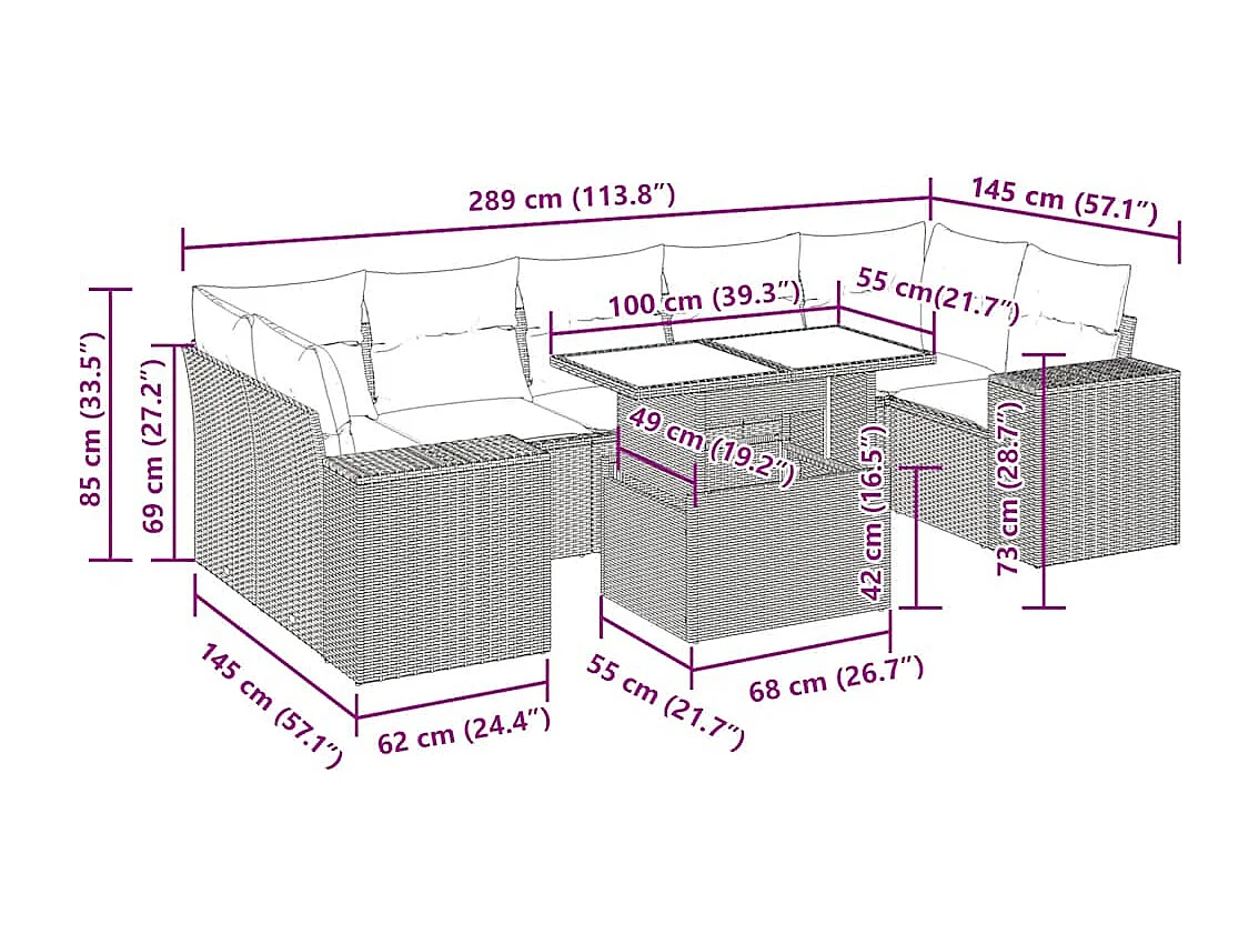 8-tlg. Garten-Sofagarnitur mit Kissen Schwarz Poly Rattan