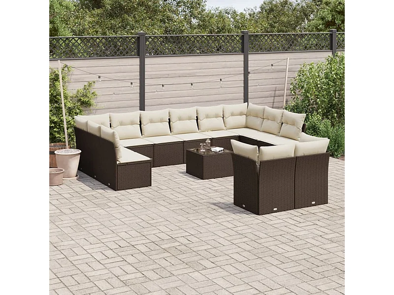 13-tlg. Garten-Sofagarnitur mit Kissen Braun Poly Rattan
