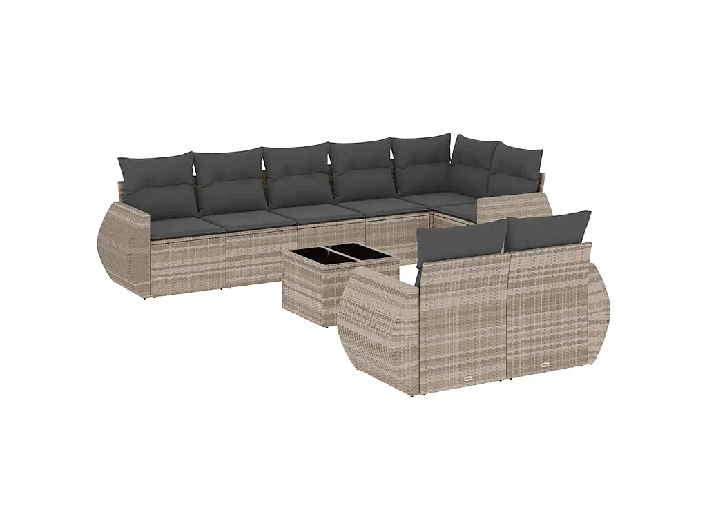 Set muebles jardín 9 pzas y cojines ratán sintético gris claro