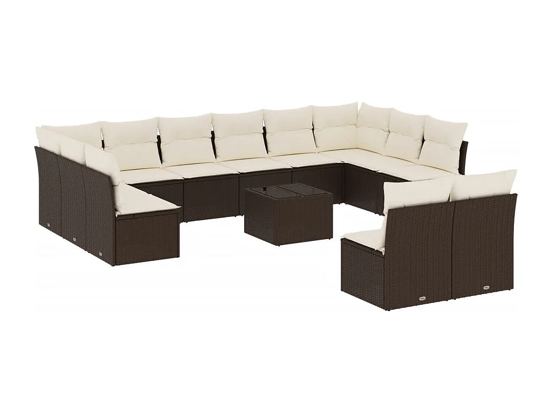 13-delige Loungeset met kussens poly rattan bruin