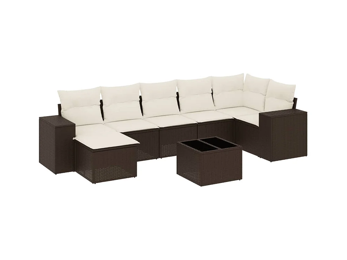 Salon de jardin 8 pcs avec coussins marron résine tressée