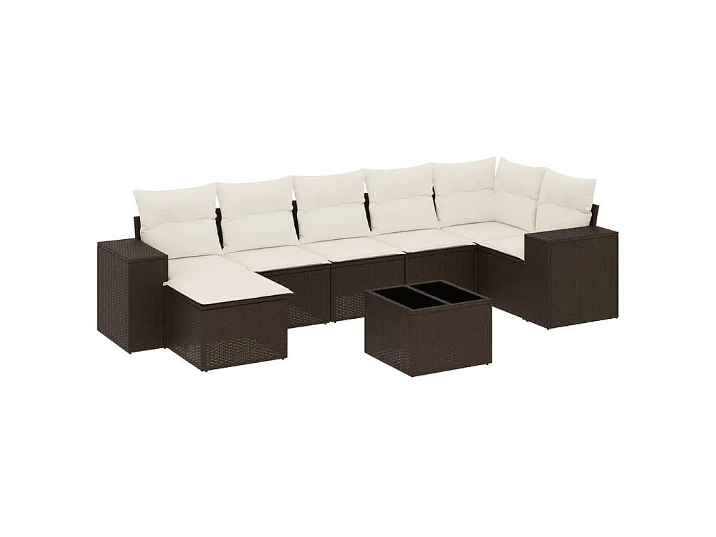 8-delige Loungeset met kussens poly rattan bruin