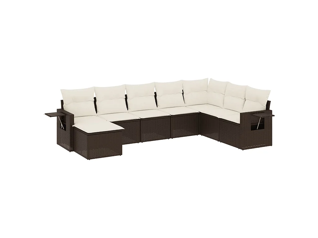 Set Divani da Giardino 9pz con Cuscini Marrone in Polyrattan