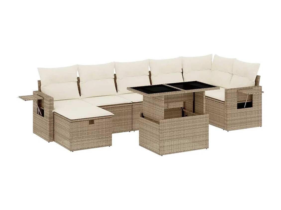 Set Divano da Giardino 8 pz con Cuscini Beige in Polyrattan