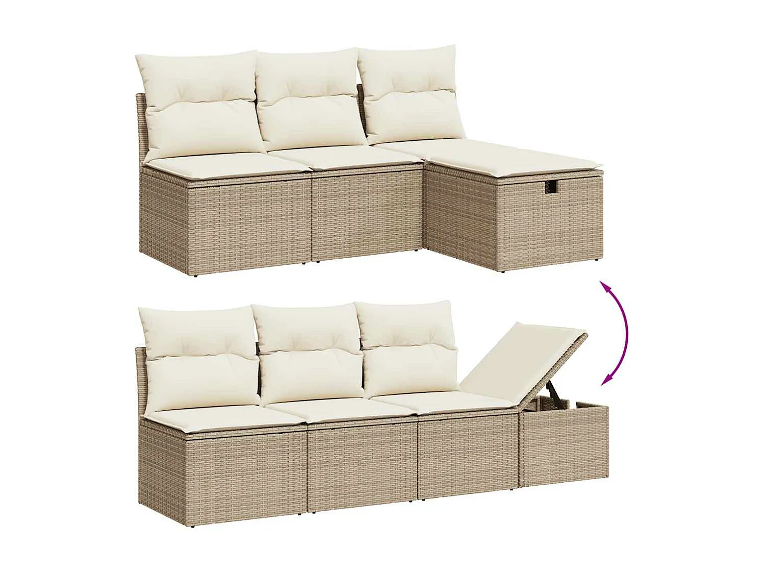 Set Divano da Giardino 8 pz con Cuscini Beige in Polyrattan
