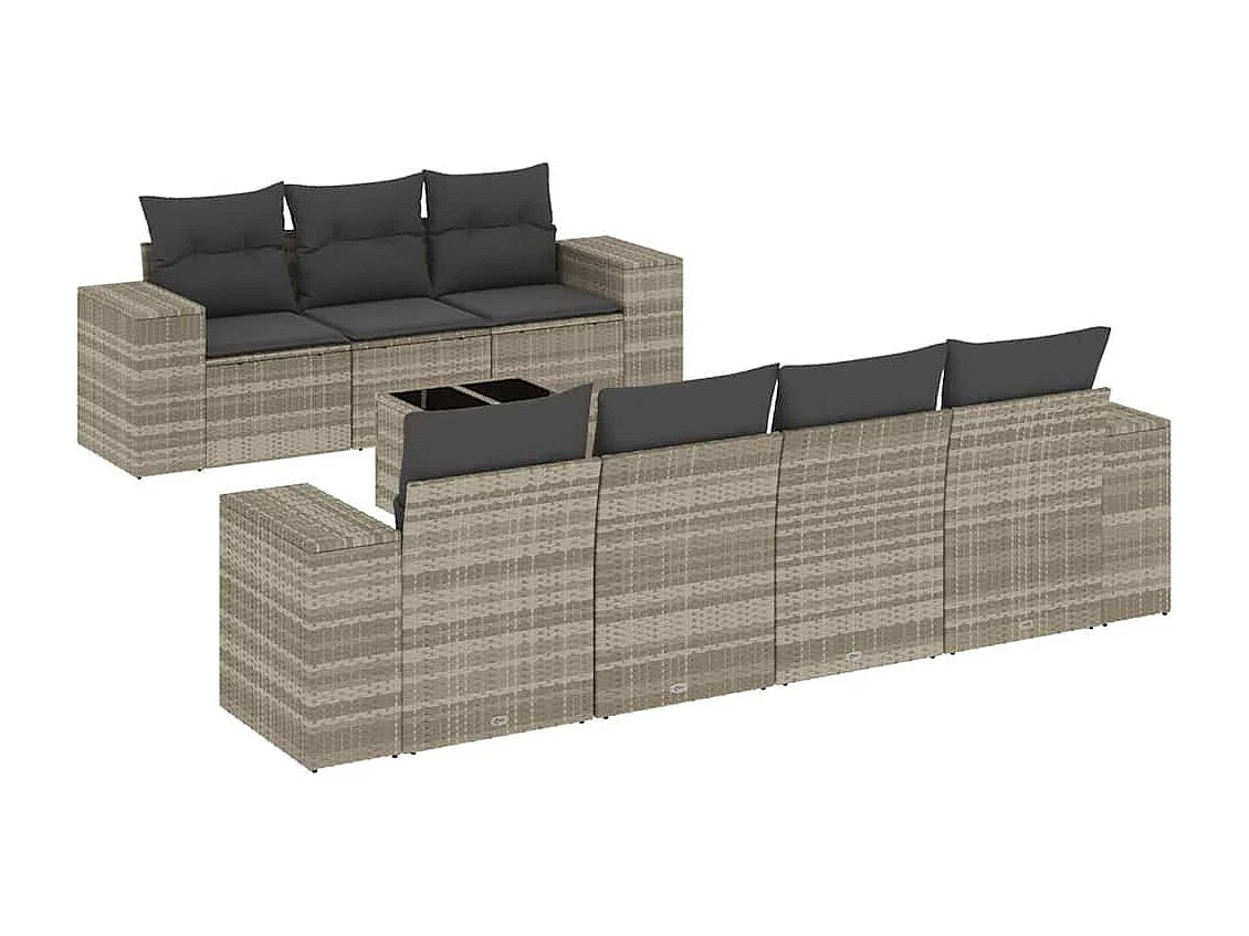 Salon de jardin 8 pcs avec coussins gris clair résine tressée