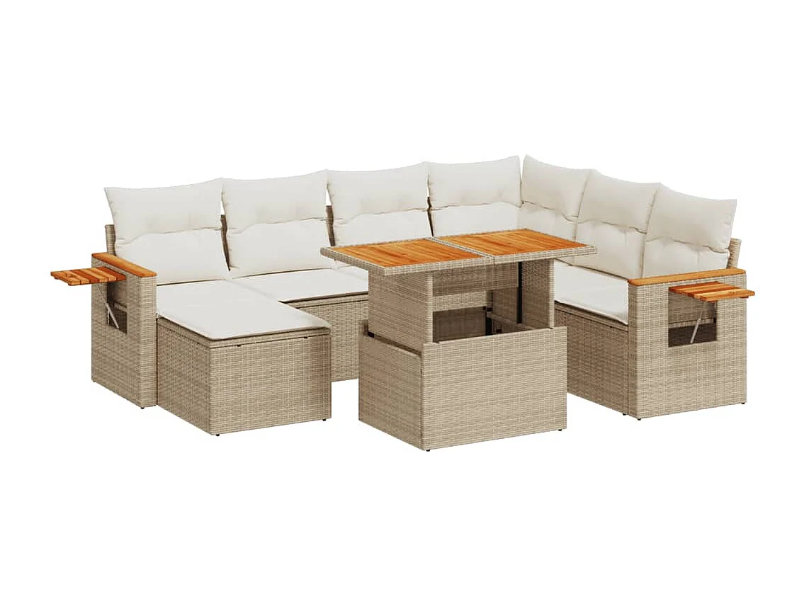 8-delige Loungeset met kussens poly rattan beige