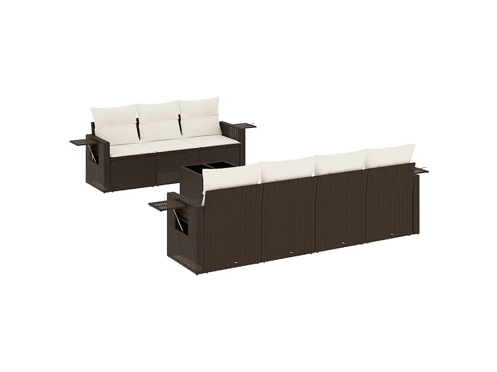 8-delige Loungeset met kussens poly rattan bruin
