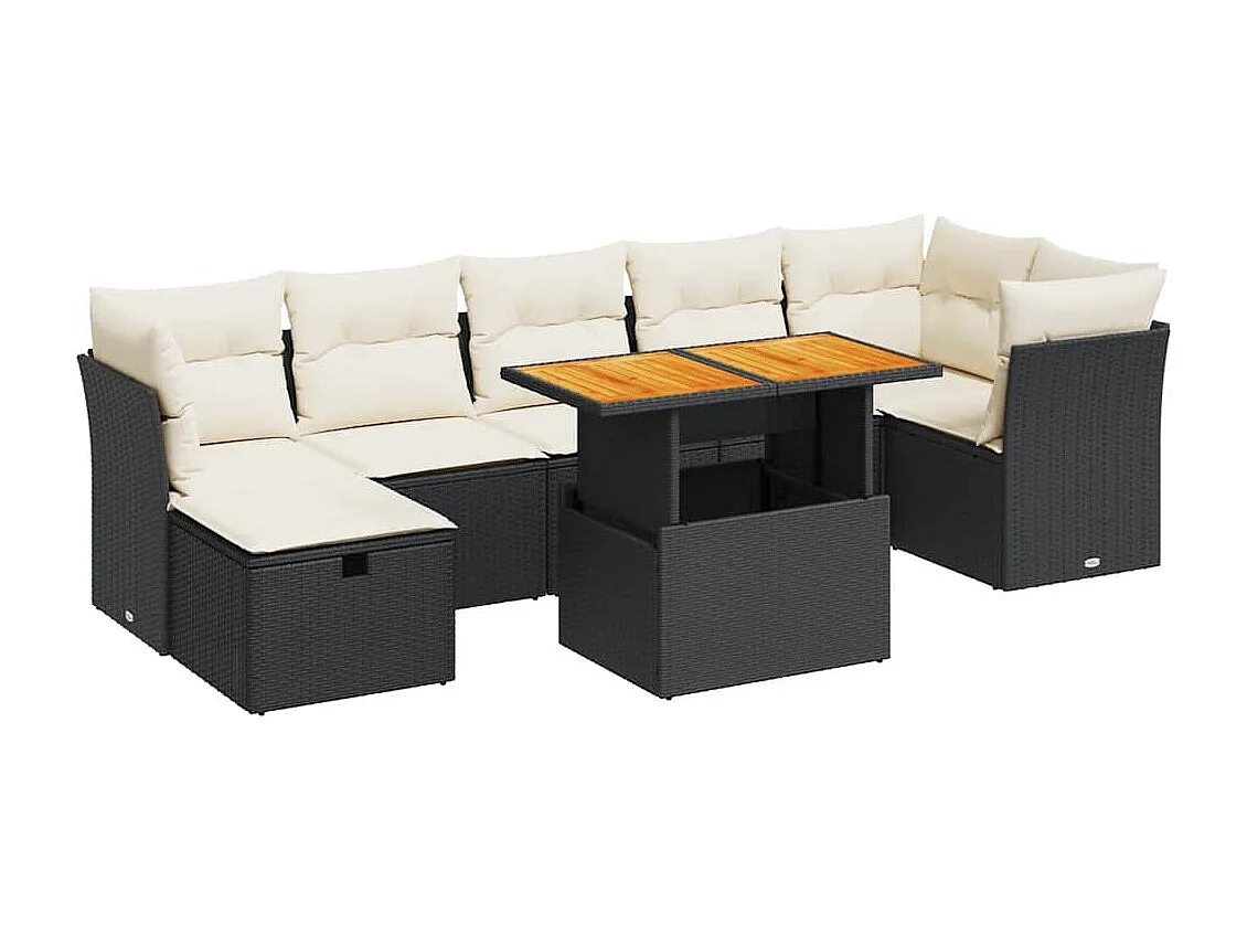 8-tlg. Garten-Sofagarnitur mit Kissen Schwarz Poly Rattan