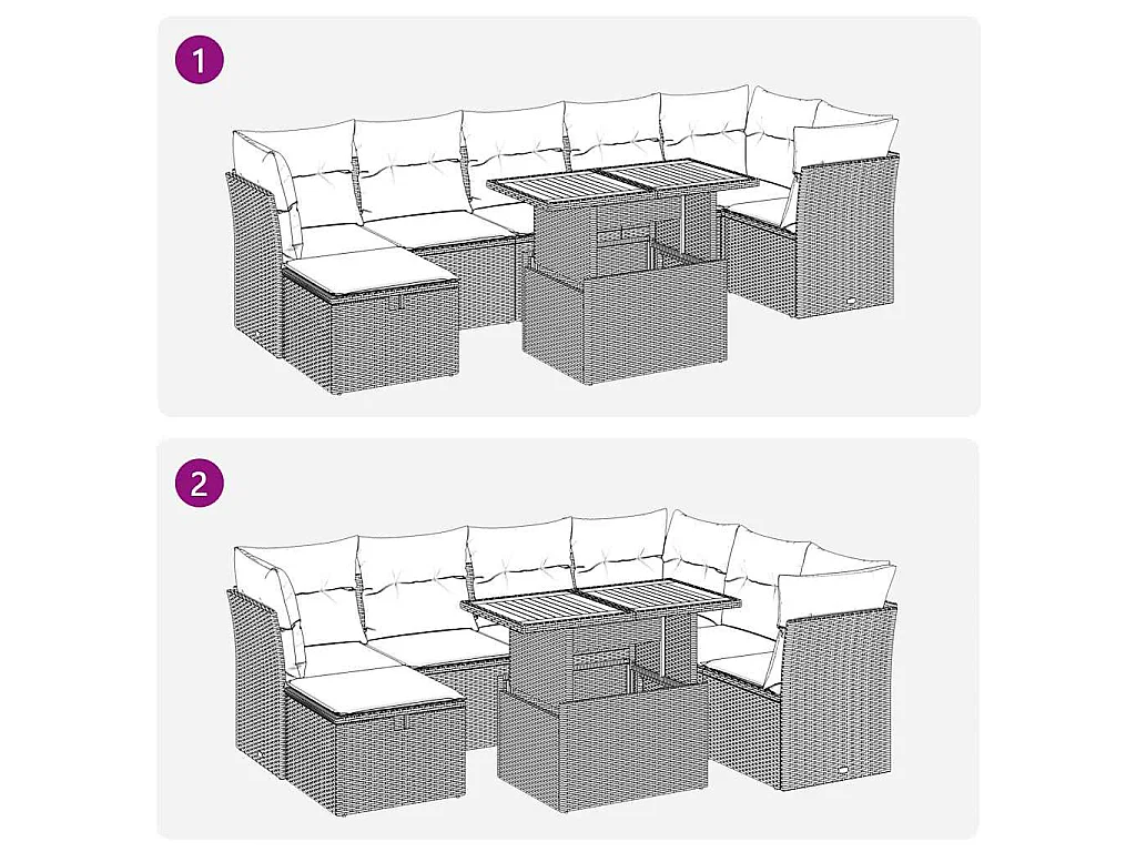 8-tlg. Garten-Sofagarnitur mit Kissen Schwarz Poly Rattan