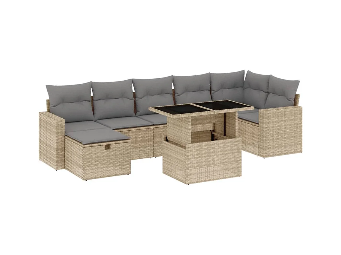 8-delige Loungeset met kussens poly rattan beige
