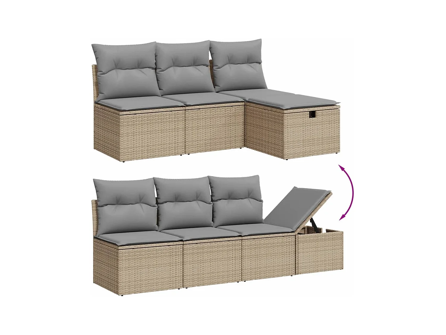 8-delige Loungeset met kussens poly rattan beige