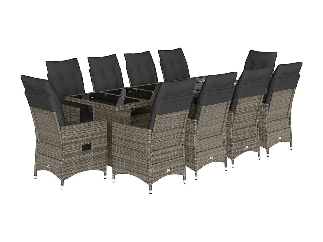 11-delige Bistroset met kussens poly rattan grijs