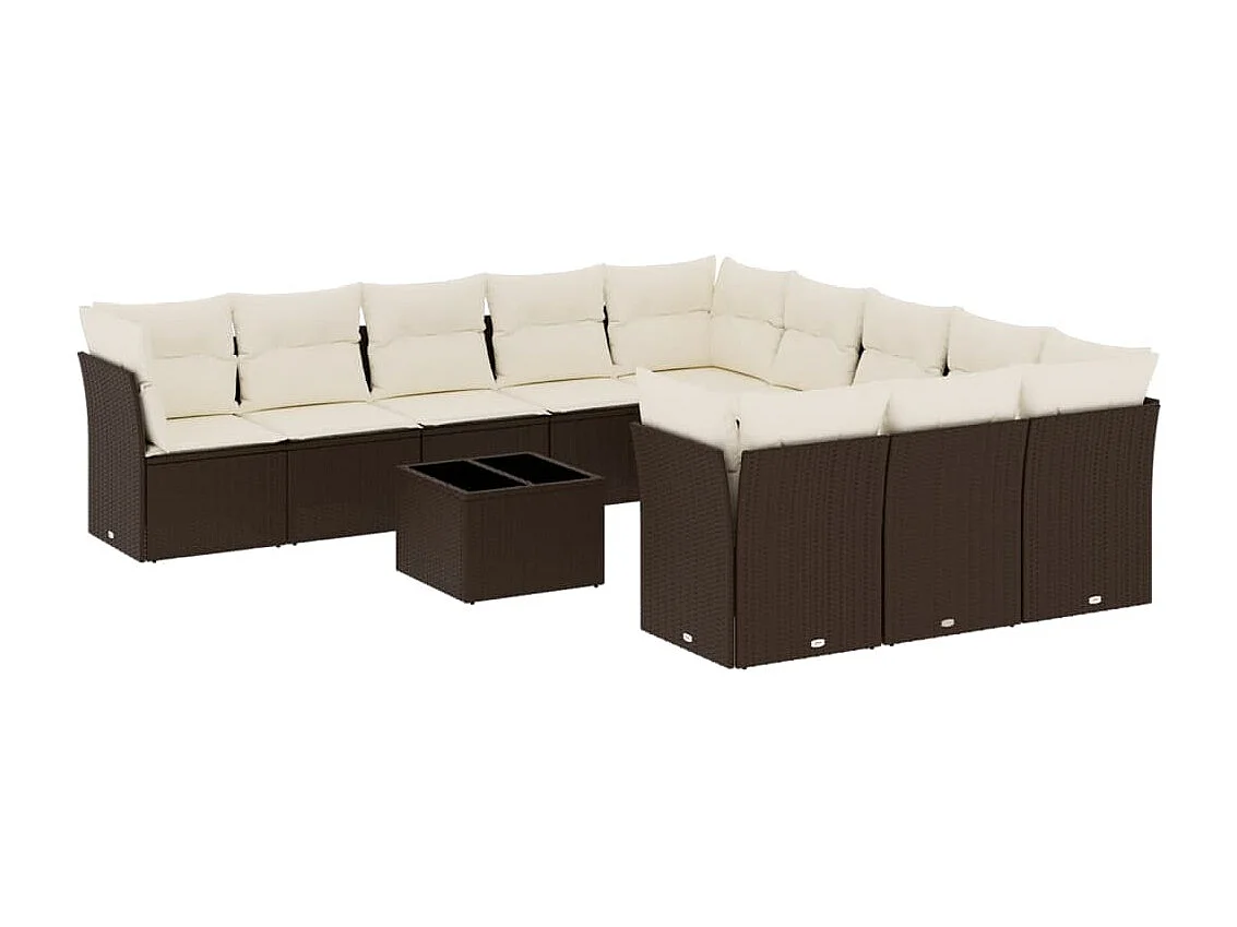 12-delige Loungeset met kussens poly rattan bruin