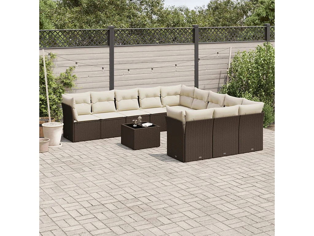 12-delige Loungeset met kussens poly rattan bruin