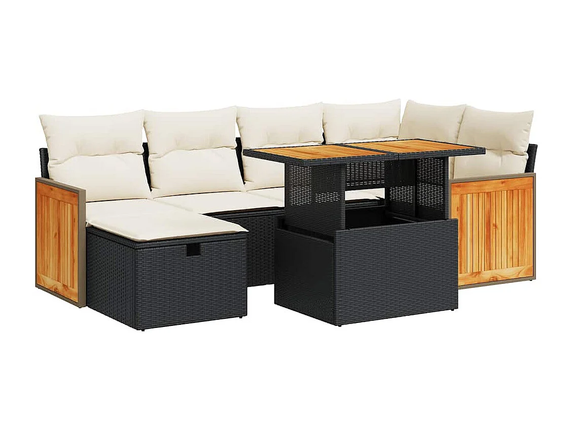 8-tlg. Garten-Sofagarnitur mit Kissen Schwarz Poly Rattan