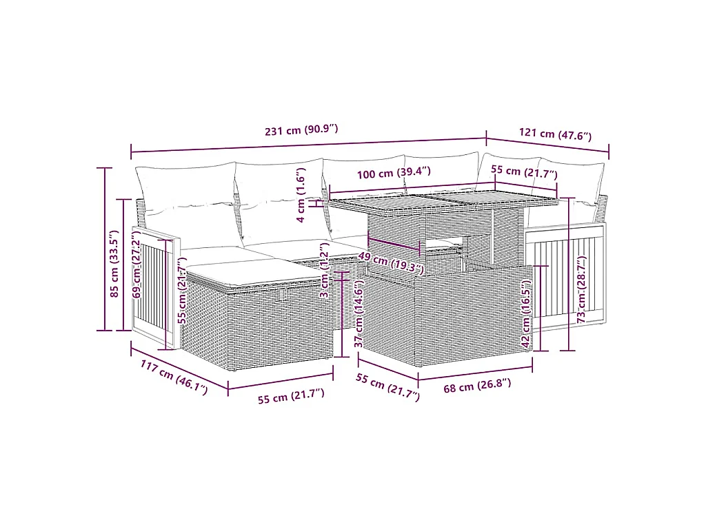 8-tlg. Garten-Sofagarnitur mit Kissen Schwarz Poly Rattan
