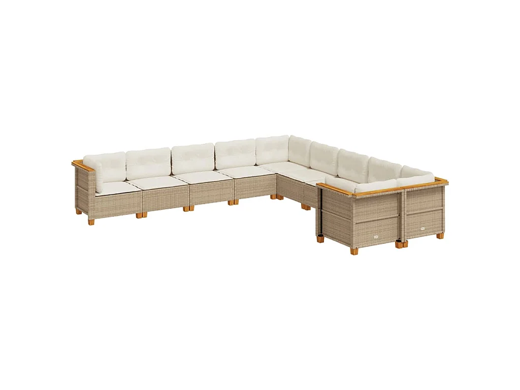 Set Divano da Giardino 10 pz con Cuscini Beige in Polyrattan