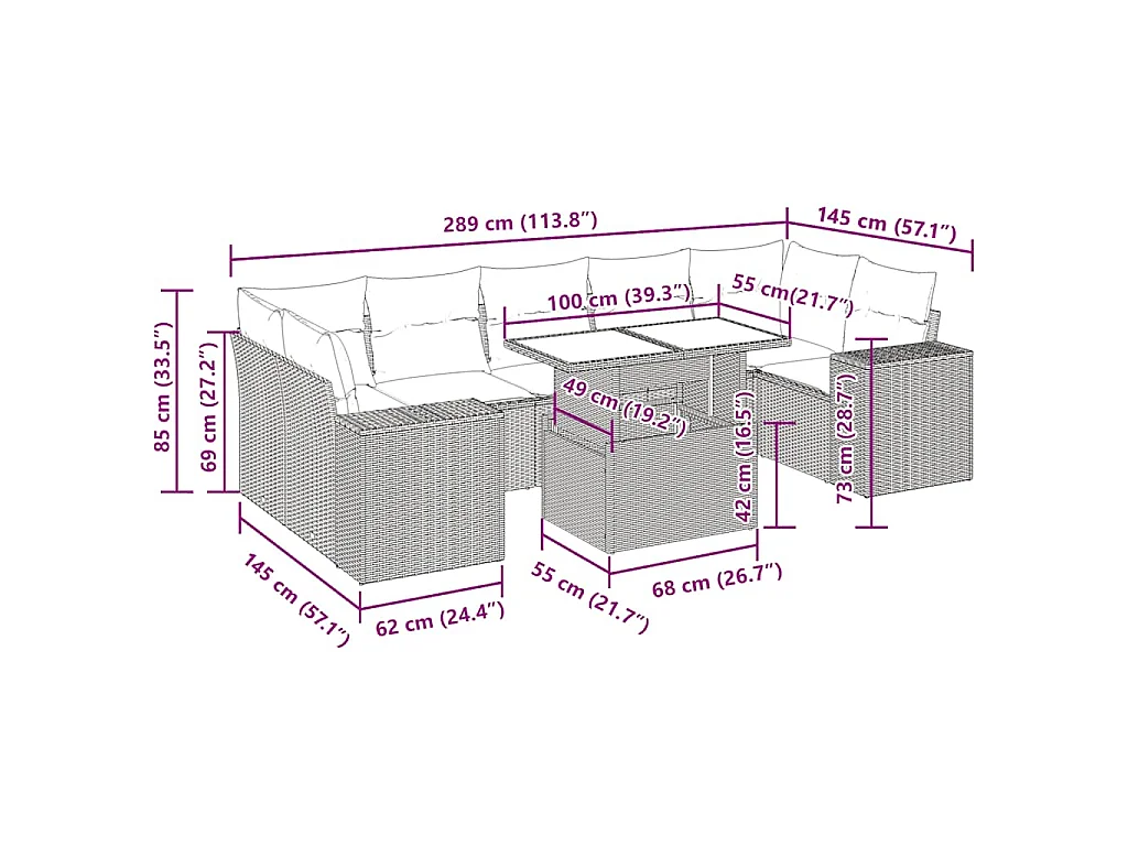 8-delige Loungeset met kussens poly rattan beige