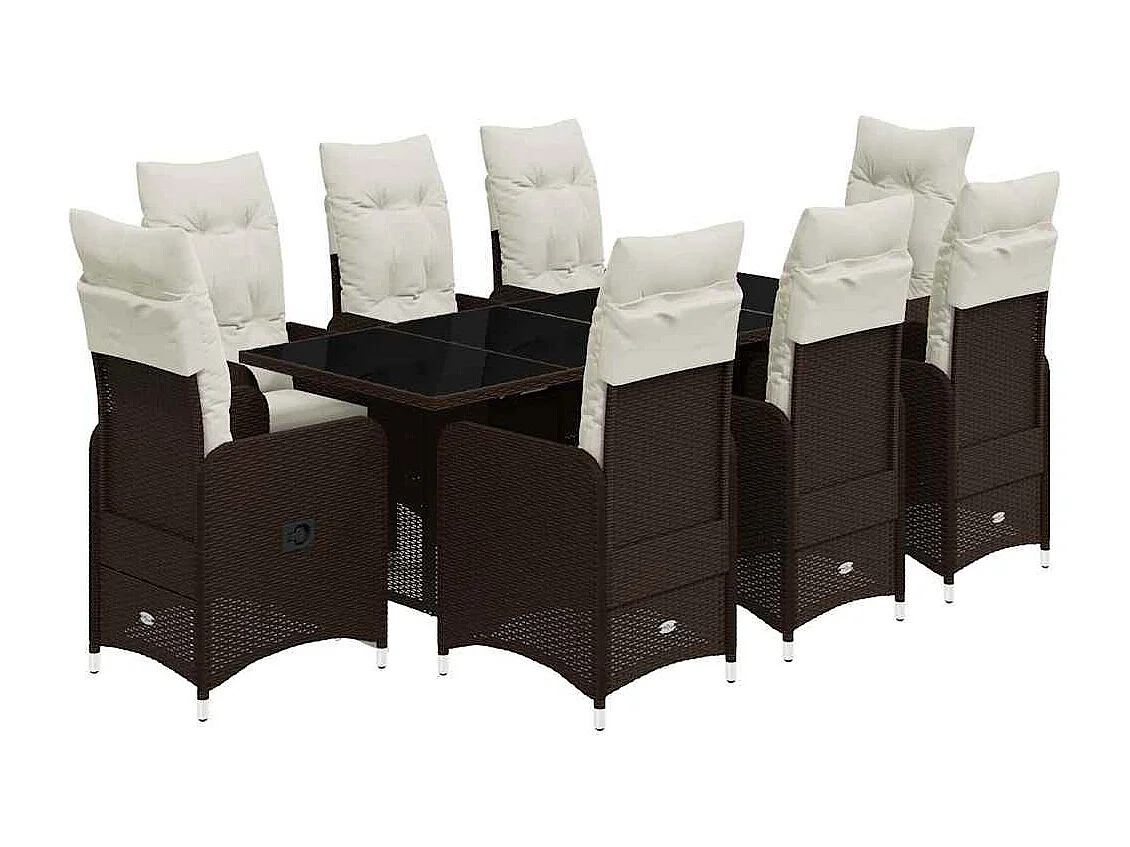 9-delige Bistroset met kussens poly rattan bruin